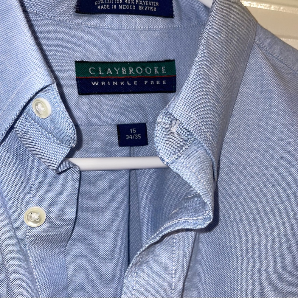 Claybrooke Men's  15 34/35 Button Down Shirt Blue Oxford Long  Sleeve